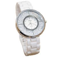 Women\'s Fashion Watch Simulated Diamond Watch Imitation Diamond Quartz Ceramic Band White