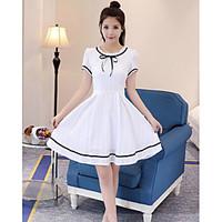 Women\'s Casual/Daily Simple A Line Dress, Solid Round Neck Above Knee Short Sleeve Other Summer Mid Rise Micro-elastic Medium