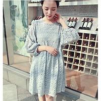 Women\'s Going out Casual/Daily Simple A Line Dress, Solid Round Neck Above Knee ¾ Sleeve Polyester Summer High Rise Micro-elastic Medium