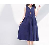 womens casualdaily simple a line dress solid v neck midi sleeveless li ...