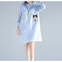 womens going out casualdaily simple loose dress solid shirt collar kne ...