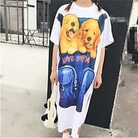 Women\'s Going out Casual/Daily Simple Street chic Loose Dress, Animal Print Crew Neck Midi Short Sleeve Others Summer Mid Rise