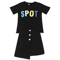 Women\'s Going out Casual/Daily Holiday Vintage Cute Street chic Summer T-shirt Dress Suits, Solid Letter Round Neck Short Sleeve