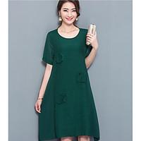 Women\'s Going out A Line Dress, Solid Round Neck Knee-length ½ Length Sleeve Other Spring Summer Mid Rise Micro-elastic Medium