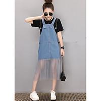 womens casualdaily denim dress solid strap above knee sleeveless other ...