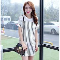 Women\'s Casual/Daily Shift Dress, Striped Round Neck Above Knee Short Sleeve Spandex Summer Mid Rise Inelastic Thin