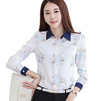 Women\'s Shirt Collar Plus Size OL Floral Print Cut Out Long Sleeve Chiffon Shirt