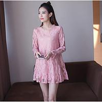 Women\'s Going out Lace Dress, Floral Round Neck Above Knee Long Sleeve Others Spring Mid Rise Micro-elastic Medium