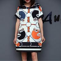 womens going out loose shift dress print round neck above knee short s ...
