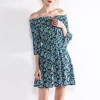 Women\'s Going out Casual/Daily Beach Street chic Sheath Dress, Print Boat Neck Mini ½ Length Sleeve Cotton Polyester Spring SummerHigh
