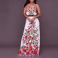 Women\'s Going out Club Holiday Sexy Vintage Boho Grace Sheath DressFloral Halter Maxi Sleeveless Split Backless Spring Summer High Rise