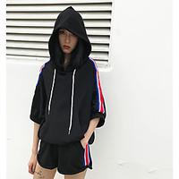 womens sports active spring hoodie pant suits solid color block asymme ...