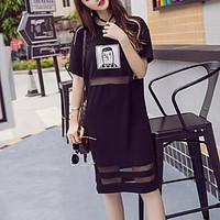 Women\'s Going out Casual/Daily Simple Sheath Dress, Patchwork Round Neck Knee-length Short Sleeve Polyester Summer Mid Rise Inelastic