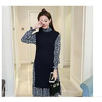 Women\'s Casual/Daily Vintage Street chic Spring Summer Hoodie Dress Suits, Polka Dot Round Neck 3/4 Length Sleeve