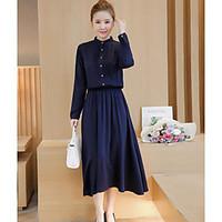 womens casualdaily simple sheath dress solid round neck midi long slee ...