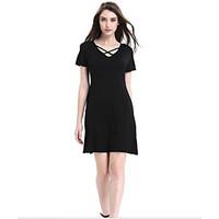 Women\'s Going out Party Sexy Simple Sheath Dress, Solid V Neck Above Knee Short Sleeve Cotton Summer High Rise Inelastic Medium
