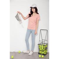 womens sports cute summer t shirt solid round neck short sleeve cotton ...