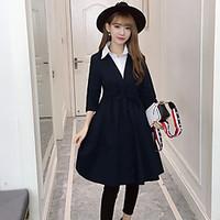 Women\'s Casual/Daily Cute Spring Trench Coat, Solid Peaked Lapel 3/4 Length Sleeve Regular Linen