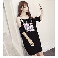 womens going out vintage loose dress solid round neck knee length shor ...