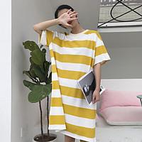 Women\'s Going out A Line Dress, Striped Round Neck Knee-length Short Sleeve Cotton Summer Mid Rise Micro-elastic Medium