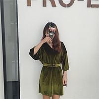 womens casualdaily loose dress solid v neck knee length short sleeve p ...