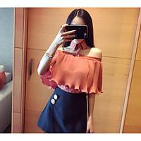 womens casualdaily street chic summer shirt skirt suits solid round ne ...