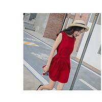 Women\'s Going out Casual/Daily Sexy Cute Loose Skater Dress, Solid Round Neck Above Knee Sleeveless Chiffon Summer High Rise Micro-elastic