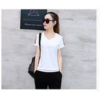 Women\'s Casual/Daily Simple Summer T-shirt Pant Suits, Solid Round Neck Short Sleeve Cotton