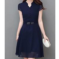 Women\'s Casual/Daily Simple A Line Dress, Solid V Neck Above Knee Short Sleeve Cotton Spring Mid Rise Micro-elastic Medium