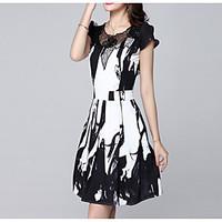 womens going out holiday simple cute a line dress print round neck abo ...