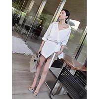 womens work simple summer shirt pant suits solid v neck 34 length slee ...