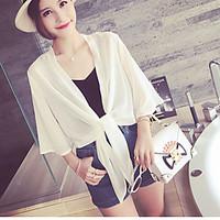 Women\'s Casual/Daily Cute Summer Trench Coat, Solid Round Neck 1/2 Length Sleeve Short Linen