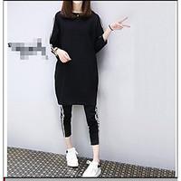 Women\'s Casual/Daily Vintage Summer T-shirt Dress Suits, Solid Round Neck Short Sleeve Tassel strenchy