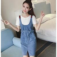 womens casualdaily simple denim dress solid strap above knee sleeveles ...