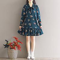 Women\'s Going out Holiday Cute A Line Dress, Floral V Neck Above Knee Long Sleeve Others Spring Fall Mid Rise Inelastic Medium