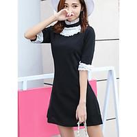 Women\'s Casual/Daily Simple A Line Dress, Solid Crew Neck Mini ½ Length Sleeve Polyester Summer Mid Rise Inelastic Thin