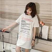 Women\'s Casual/Daily Simple Loose Dress, Letter Round Neck Mini Short Sleeve Cotton Summer Mid Rise Inelastic Thin