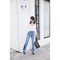 womens high rise micro elastic jeans pants cute loose straight solid