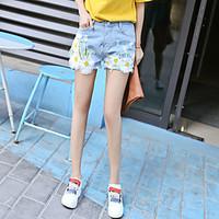 Women\'s High Waist Inelastic Jeans Shorts PantsStreet chic Loose Wide Leg Ripped Tassel Patchwork Embroidered Preppy Chic