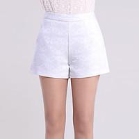 Women\'s High Rise Micro-elastic Shorts Pants, Simple Wide Leg Pure Color Jacquard Solid