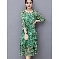 womens going out swing dress floral round neck midi sleeve others summ ...