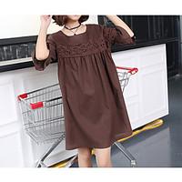 Women\'s Casual/Daily Loose Dress, Solid Round Neck Above Knee Short Sleeve Cotton Summer Mid Rise Micro-elastic Thin