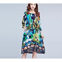 womens casualdaily loose dress floral round neck midi sleeve polyester ...