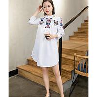 Women\'s Casual/Daily Loose Dress, Print Round Neck Above Knee ¾ Sleeve Cotton Summer Mid Rise Micro-elastic Thin