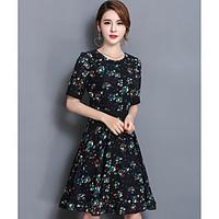 womens casualdaily simple a line dress print round neck above knee sho ...