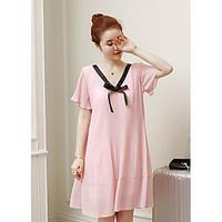 Women\'s Casual/Daily Simple Loose Dress, Solid V Neck Above Knee Short Sleeve Polyester Summer Mid Rise Inelastic Thin