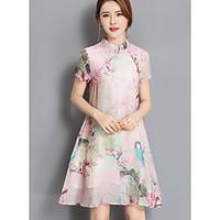 Women\'s Going out A Line Dress, Print Round Neck Above Knee Short Sleeve Others Summer Mid Rise Micro-elastic Medium
