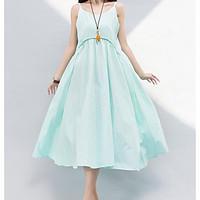 womens going out swing dress solid strap midi sleeveless cotton summer ...