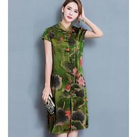 womens casualdaily simple sheath dress print stand knee length short s ...