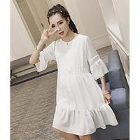 womens going out swing dress solid round neck knee length short sleeve ...